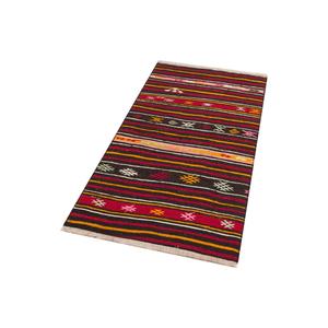 Kilim Vintage a strisce di colore giallo nero intrecciato a mano anatolico - Product Image 5