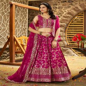 Lujosa seda Dola con bordado de trabajo Floral Zari Lehenga Choli Compras en línea Mujer Moda a precio barato - Product Image 1