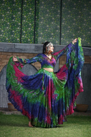 Ensemble jupe et haut bohème multicolore tie-dye, costume de danse tribale avec jupe maxi évasée
