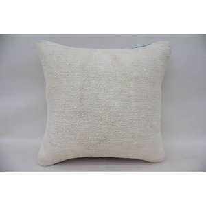 Beige 16x16 Inch Woven Wool <b>Pillow</b> Rustic Kantha Pattern Vintage Geometric Square Design Eco Friendly Non-Slip Removable - Product Image 1