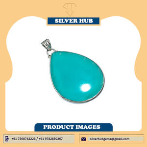 Vente chaude Poire Forme Amazonite Pierre Précieuse Pierre Naturelle 925 Pendentif En Argent Sterling Bleu Amazonite Cabochon Pedant ODM OEM - Product Image 2