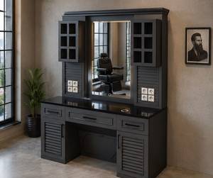 Estación de Espejo Ajustable Moderna para Barbería, Negra, Mueble de Salón de Belleza, Mueble Comercial para Barbería - Product Image 3