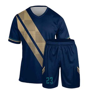 Conjunto de Uniforme de Fútbol Azul Marino para Hombre, Camiseta de Manga Corta con Cuello en V y Pantalones Cortos con Cintura Elástica y Franja Diagonal Dorada, Absorbe la Humedad - Product Image 5