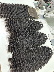 ¡Cabello Barato! Extensiones de Cabello Humano Remy de Color Negro Sin Químicos, Hechas a Mano, Textura Rizada y Ondulada, Suaves y Lisas, Doble Trama a Máquina - Product Image 4