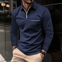 Herbst Herren Business Casual Golf T-Shirt Baumwolle Langarm Revers Reiß verschluss Tasche Pullover Street Wear Mode