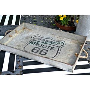 Juego de 2 bandejas de servicio de metal galvanizado rústico bandeja de comida decorativa redonda hecha a mano con asas de base de cuerda para utensilios de cocina - Product Image 6