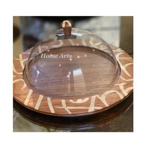 ชุดถาดเสิร์ฟเค้กไม้ 2 ชิ้น พร้อมฝาแก้ว ดีไซน์สวยงาม รูปทรงกลม ถาดเสิร์ฟช็อกโกแลตพร้อมฝาปิด - Product Image 6