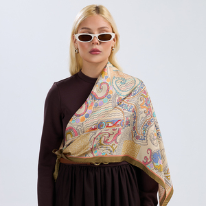 Vintage Paisley Ethnic Patchwork Print TwillScarf Premium Hand Rolled <b>Edge</b> Medium Length All Seasons Custom Print <b>Square</b> - Product Image 1