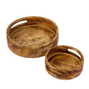 Eco-Friendly <b>Wooden</b> <b>Serving</b> <b>Tray</b> with Metal Handle Design Dishwasher Safe for Traditional Festive Decor Tea Coffee Breakfast - Product Image 3