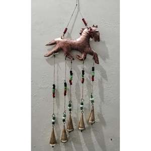 Recycled Iron Horse Wind <b>Chime</b> <b>Bells</b> Antique Bronze Indoor Patio Wall Hanging Decor Rustic Design Style - Product Image 1