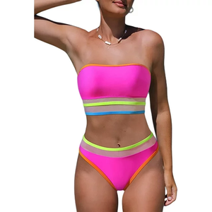 Maillot de bain 2 pièces push-up taille haute sans bretelles pour femmes pour maillots de bain et bains de soleil - Product Image 1