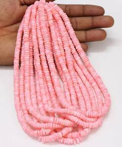 Cuentas espaciadoras Heishi de neumático liso de ópalo caramelo rosa, 5mm, 8mm, hebra de piedras preciosas sueltas, fabricación de joyas, suministro al por mayor a granel de La India - Product Image 1