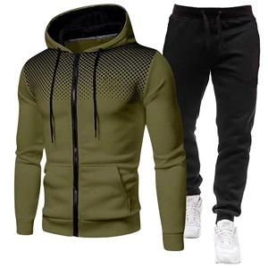 Ensemble de survêtement sportif automne-hiver pour hommes, style européen et américain, couleur unie, doublure polaire, survêtement décontracté, hauts actifs - Product Image 1