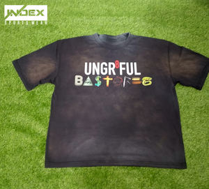 T-shirts délavés à l'acide de grande taille pour hommes de haute qualité 100% coton épais en détresse soleil fané pour peigné personnalisable - Product Image 1