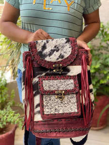 Mochila De piel de vaca hecha a mano para estudiante universitario, morral elegante de piel de Animal - Product Image 2