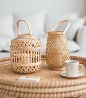 Produits faits à la main Lanternes en bambou naturel Bougeoirs en bois en osier Lampes à main