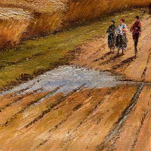 20in × 24in 100% dipinti a mano a olio campo classico dipinti a olio arte di tre persone nella fattoria - Product Image 1