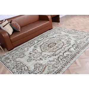 Vintage Large Rug 5.6x8.4 ft, Gray <b>Brown</b> Bordered Rug <b>Wool</b> - Product Image 4