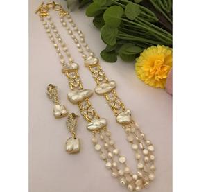 Ensemble collier et boucles d'oreilles tendance en perles naturelles rondes de qualité supérieure, style fusion antique, pour collection de tenues de soirée pour femmes - Product Image 2