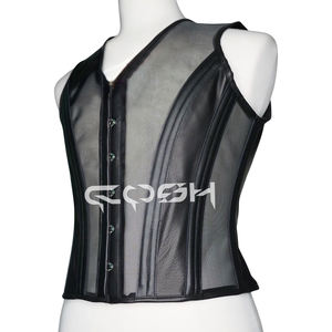 Gilet corset en cuir noir et maille pour homme, col en V, corset gothique pour sculpter la taille - Product Image 1