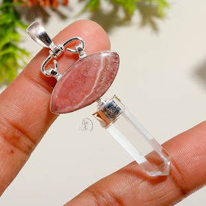 Pendentif en rhodochrosite taillée marquise en pierre naturelle personnalisée pour femmes et hommes avec pendentif en cristal Quartz taillé au crayon pierre précieuse - Product Image 2
