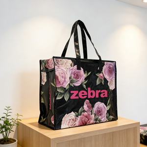 Bolsa de Compras Retro Rose de Gran Capacidad - Bolsa de Mano Tejida con Revestimiento Impermeable - Product Image 1