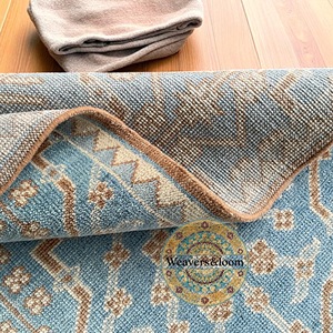 Alfombra de Lana Anudada a Mano Oushak, Alfombra Artesanal en Azul y Marrón para Dormitorio, Sala de Estar, Comedor y Oficina - Product Image 6