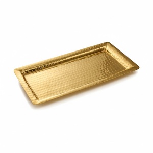 Bandeja de Servir Rectangular Moderna de Acero Inoxidable Martillado con Asas de Anillo, Plateado Pulido, Personalizable, Ligera, para Bodas - Product Image 6