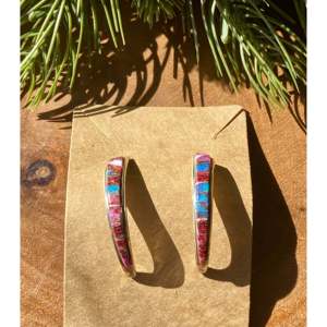Navajo Handmade Pink Mohave Turquoise & Sterling Silver Inlay Stud <b>Earrings</b> - Product Image 1