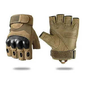 皮革摩托车手套半指运动手套防水防滑带可调腕带触摸屏兼容