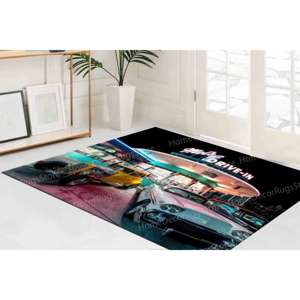 Tapis imprimé avec paysage de cinéma en plein air vintage : rétro, intérieur, cadeau, avec tapis moelleux à poils longs - Product Image 2