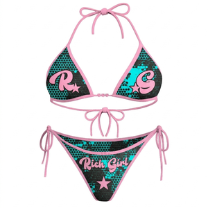 Premium 220 GSM Nylon Spandex Black Rhinestone Panel <b>Triangle</b> <b>Bikini</b> <b>Set</b> Custom Heat Transfer Logo Women <b>Bikinis</b> <b>Set</b> - Product Image 2