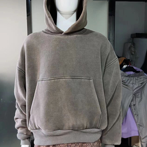 Jersey Boxy Sudadera con capucha de algodón de lana gruesa Sin cuerda Crop Baggy Fit Sudadera con capucha Desgastada piedra lavada Sudaderas con capucha en blanco para hombres - Product Image 3