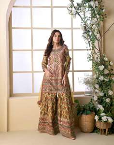 Heavy Embroidered Pakistani Style Butterfly Silk Adult Sharara Suit Hand Aari & <b>Gota</b> Patti Work Party Wear Traditional Style - Product Image 2