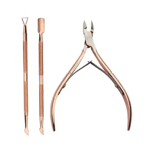 Stainless Steel Nail Care 3pcs Nail Nipper Cuticle Pusher Set Rose Gold highest quality stainless steel by Life Care Instruments