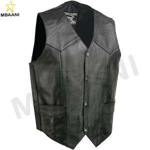 Gilet en cuir noir pour moto pour hommes - Gilets de moto pour adultes de club de moto - Product Image 1
