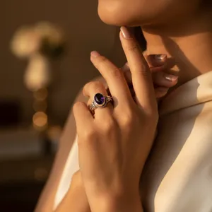 Bague en argent 925 avec améthyste, bijoux fins pour femmes, ensemble cadeau avec pierres précieuses - Product Image 1