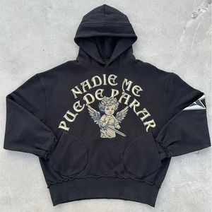 Vente en gros de sweats à capuche vintage délavés, tie-dye, imprimés 3D, effet délavé à l'acide, en coton épais, en molleton français, surdimensionnés pour hommes - Product Image 6