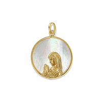 Colgante Religioso Católico con la Virgen María y Perla de Agua Dulce, para Primera Comunión, Unisex, Medalla de Oro Amarillo