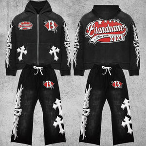 Sweat-shirt et pantalon de survêtement en molleton bouclette 400 g/m² 100 % coton, légers, effet vieilli, délavés par le soleil, coupe oversize, avec broderie patchwork - Product Image 3