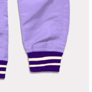 Vente en gros de vestes universitaires en satin violet décontractées avec couleur et logo personnalisés Veste universitaire Letterman pour hommes et femmes - Product Image 2