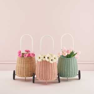 Wholesale Handwoven Eco Friendly Rattan Laundry <b>Luggage</b> pink Sets 3 Pieces of <b>Wheeled</b> Trolley Strap Bag and Basket - Product Image 3