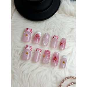 Uñas Postizas con Efecto Luminoso Blush Petal Glow, Arte de Uñas Elegante con Efecto Brillante - Product Image 4