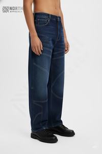 กางเกงยีนส์ทรงบэгกี้ขาบานสีเทาพิมพ์ลายตามสั่งสำหรับผู้ชาย กางเกงยีนส์ทรงตรงปักลายสไตล์สตรีท - Product Image 4