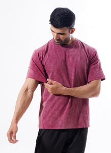 T-shirt lavable à l'acide personnalisable Mroon haute qualité 100% coton T-shirt à manches courtes à col ras du cou pour hommes - Product Image 3