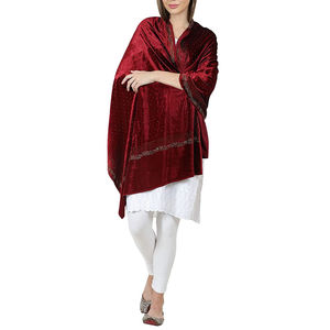 Top Sale Winter Wear Velvet Velour Beautiful Color Pakistani <b>Shawl</b> <b>Women</b> Wear Maroon Color Velvet <b>Shawls</b> Wholesale Customized - Product Image 6