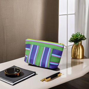 Eco-Friendly Women's Hand Pouch Multicolor Stripes India Manufactured Plastic Recycled Nylon Woven Shopping Outdoor Case - Product Image 5