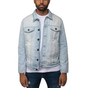 แจ็กเก็ตผ้ายีนส์สำหรับผู้ชายผ้าฝ้ายฟอกสีแบบวินเทจงานปักฉลากตามสั่งดีไซน์ของ100% - Product Image 1