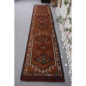 Alfombra turca clásica Bohemia marrón naranja Vintage 26X118 pies Material de lana respaldo de látex para entrada 9x12 patrón rectangular - Product Image 1