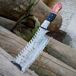 Cuchillo de Cocina JEXMOO, Hecho a Mano, de Acero de Damasco, Multifuncional, con Patrón de Espiral, con Funda de Cuero - Product Image 5